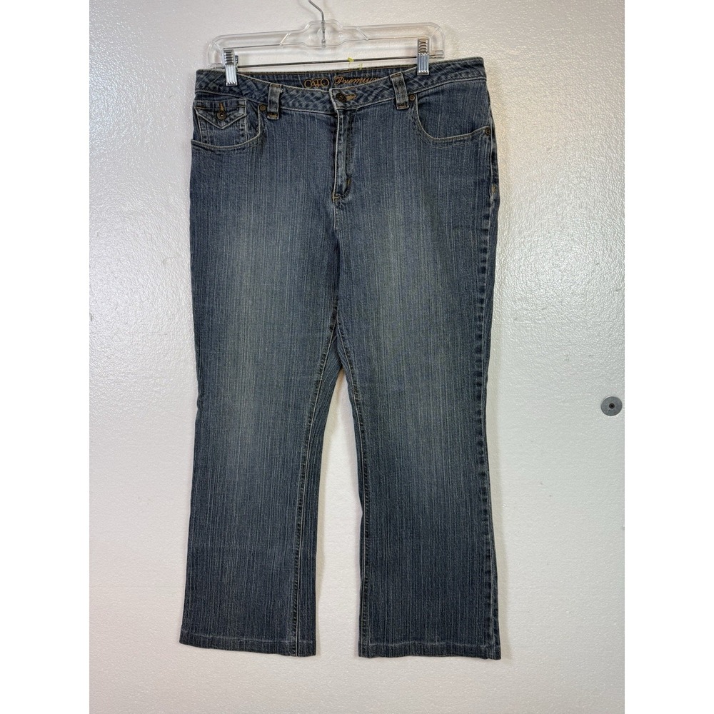 Cato‎ Premium Jeans Sz 14P Stretch Denim Bootcut Light Wash Distressed Grunge